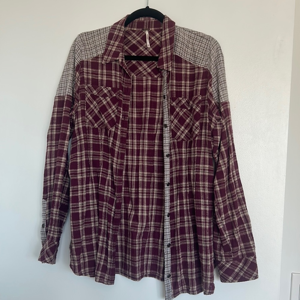 Free People button down red/tan flannel